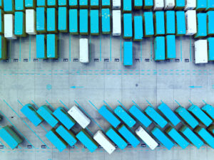 Aerial view of trucks supplying goods