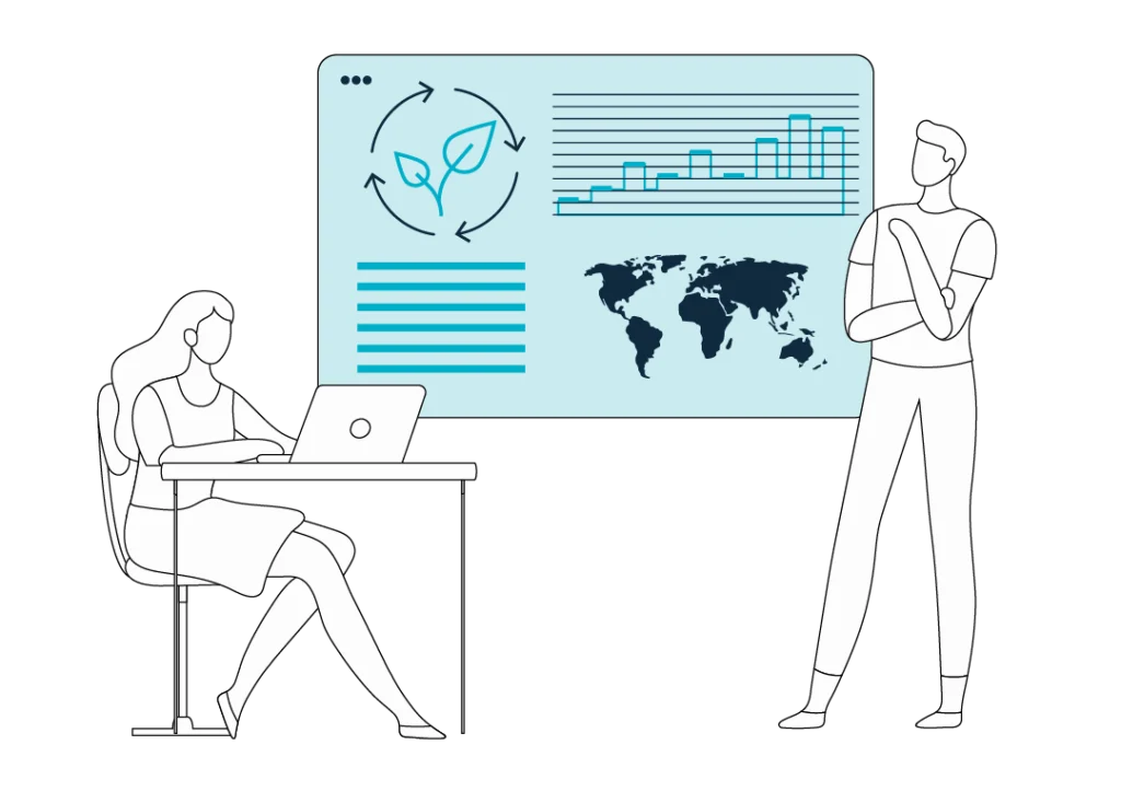 Illustration of two working people within the data industry